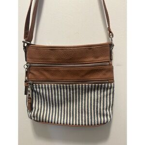 HOBO Faux Leather & Striped Cloth 4 Compartment Crossbody Handbag Purse Adjustab